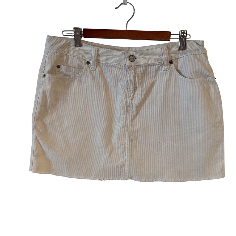 Old Navy Vintage 2002 Corduroy Mini Skirt Cream Off White Raw Hem Size 10